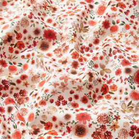 tessuto in cotone cretonne fiori di rosa – avorio/aragosta, 
