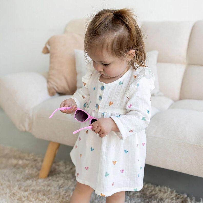 mussolina / tessuto doppio increspato Cuori variopinti stampa digitale – bianco,  image number 5