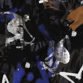 French terry, felpa estiva skateboard e graffiti stampa digitale | Poppy Fabrics – nero/indaco, 