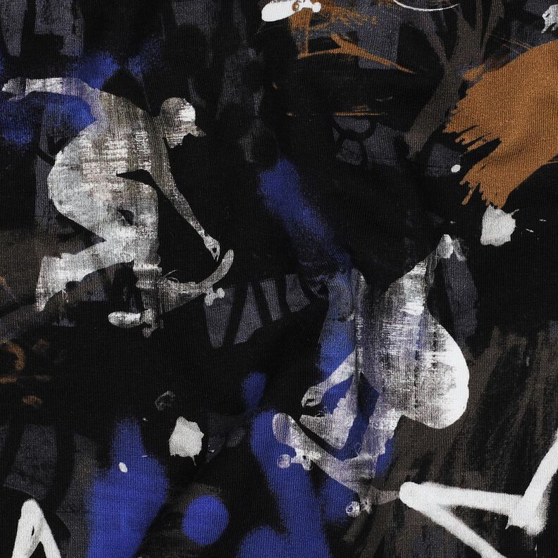 French terry, felpa estiva skateboard e graffiti stampa digitale | Poppy Fabrics – nero/indaco,  image number 2