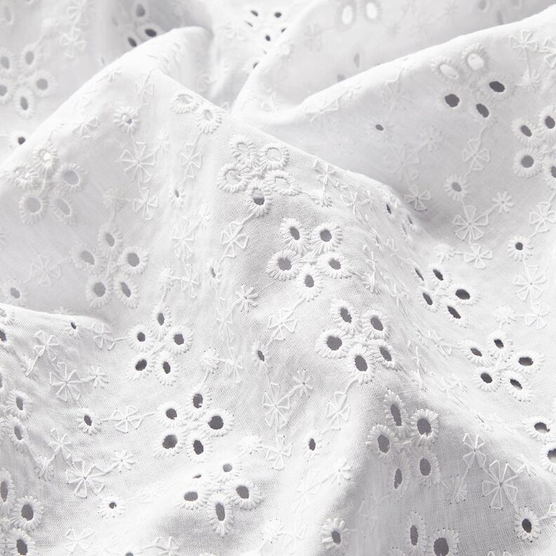 Batista di cotone ricami a giorno File di fiori – bianco,  image number 3