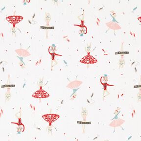 tessuto in cotone cretonne Animali danzanti – bianco/rosso, 