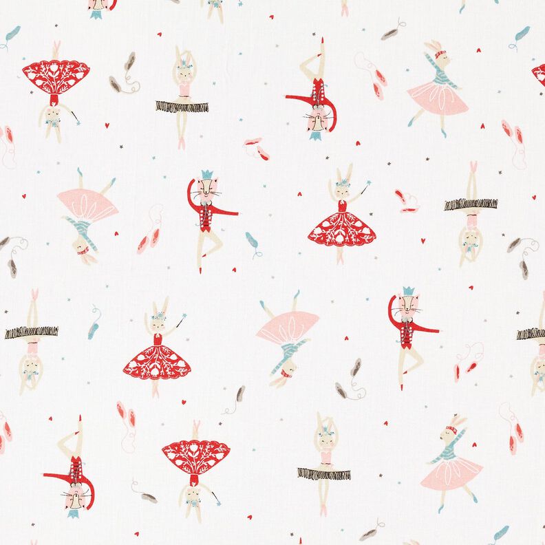 tessuto in cotone cretonne Animali danzanti – bianco/rosso,  image number 1