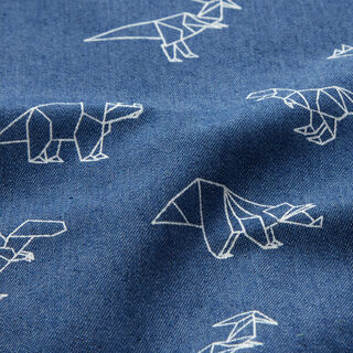 tessuto in jeans stretch Dinosauri origami – colore blu jeans, 