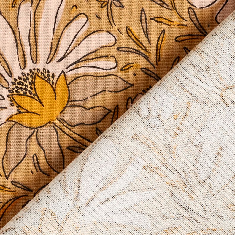 tessuto arredo mezzo panama grandi fiori – beige scuro/giallo curry,  image number 4
