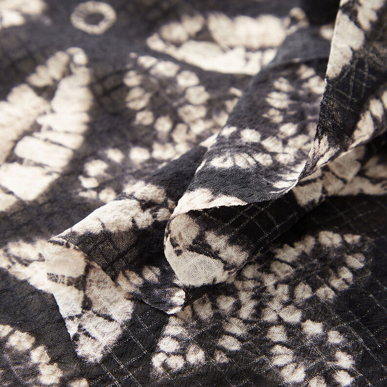 Ciffon increspato con foglie stampate – nero/beige,  image number 3