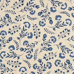 tessuto arredo mezzo panama fiorellini – naturale/blu oceano, 