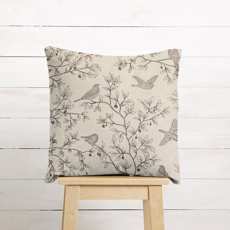 tessuto arredo mezzo panama Uccelli canori &ndash; naturale/rosso borgogna,  image number 6