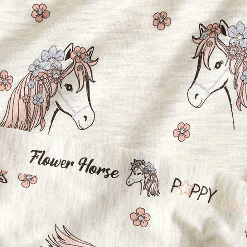 jersey di cotone Glitter cavalli e fiorellini – naturale/argento,  image number 5