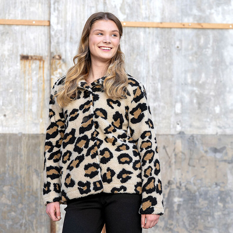 Peluche Sherpa con stampa leopardata – mandorla/nero, image number 5