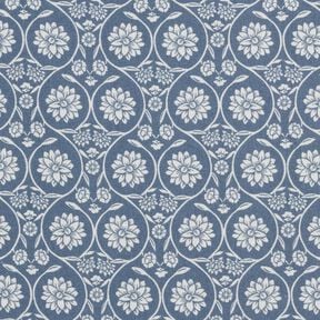 tessuto in cotone cretonne Fiori e tralci – grigio blu/bianco, 