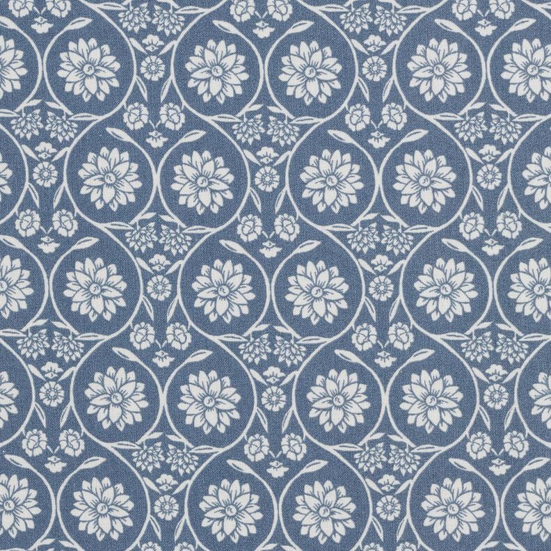 tessuto in cotone cretonne Fiori e tralci – grigio blu/bianco, image number 1