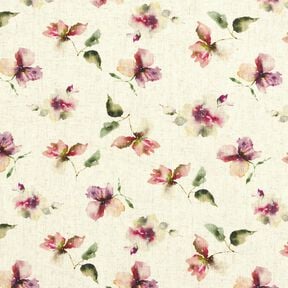 misto lino viscosa fiori acquerello – naturale/uva,  misto lino viscosa fiori acquerello – naturale/uva,