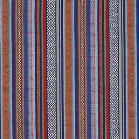 tessuto arredo Jacquard Strisce astratte – blu marino/rosso carminio, 