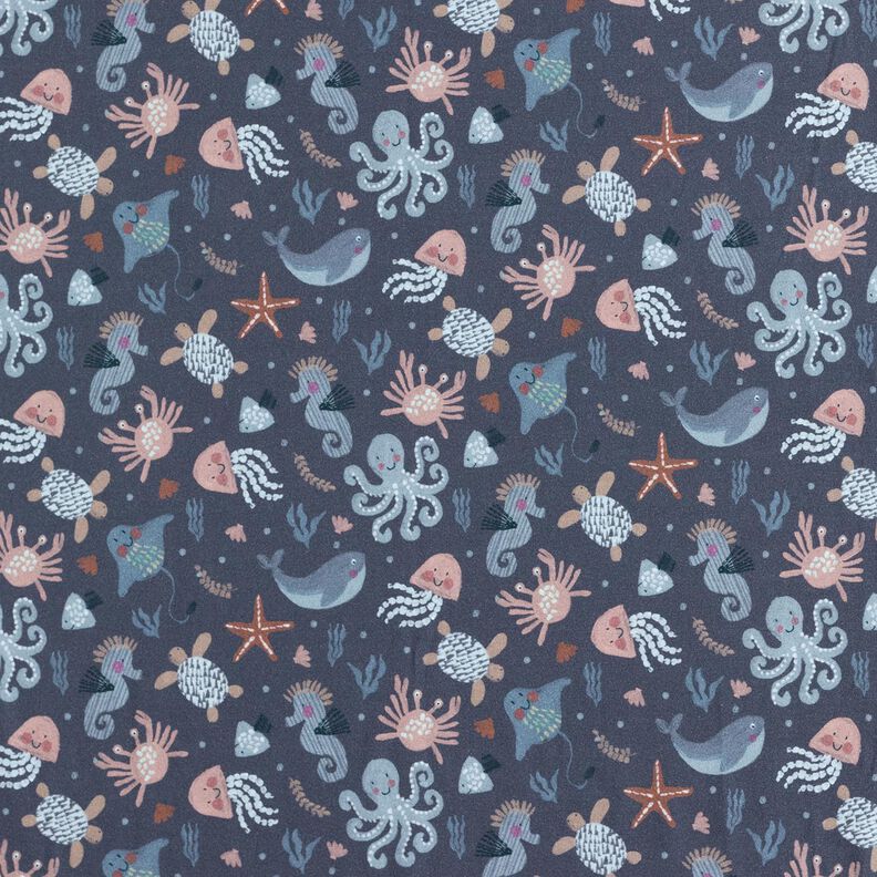 jersey di cotone Simpatici animali marini stampa digitale | Poppy Fabrics – blu notte,  image number 1