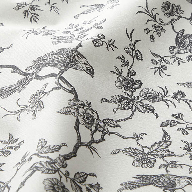tessuto in cotone cretonne Uccelli – grigio ardesia/bianco lana,  image number 2