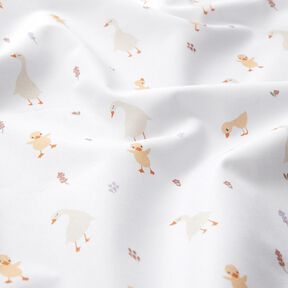 GOTS popeline di cotone Simpatiche oche e pulcini | Poppy Fabrics – bianco, 