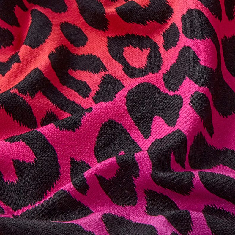 French terry, felpa estiva Leopardo a colore sfumato stampa digitale | by Poppy – porpora/rosso,  image number 2