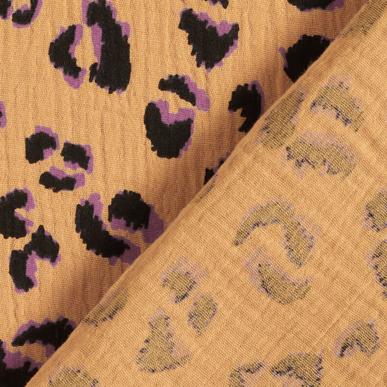 mussolina / tessuto doppio increspato Motivo leopardato – oro anticato/lillà rosso,  image number 4