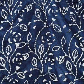 Voile di viscosa batik con rami fogliati – indaco/bianco, 