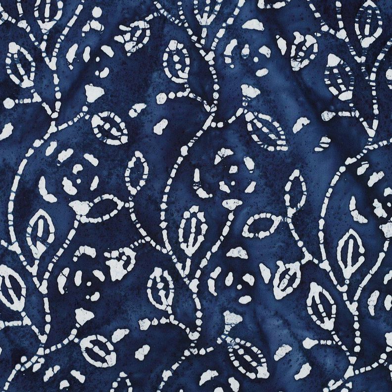 Voile di viscosa batik con rami fogliati – indaco/bianco,  image number 1
