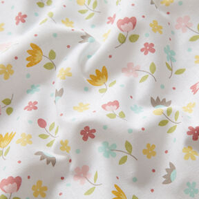 popeline di cotone Prato fiorito e pois – bianco, 