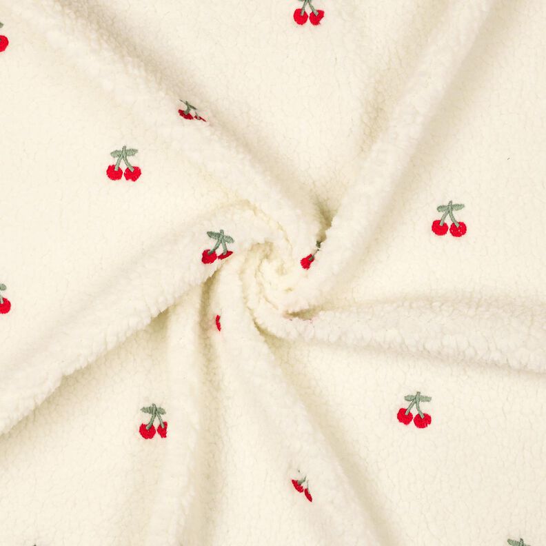 tessuto peluche ciliegie ricamate | Poppy Fabrics – avorio/peperoncino, image number 3