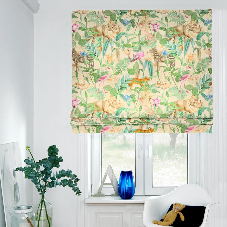tessuto arredo mezzo panama animali della giungla – beige/verde,  image number 7