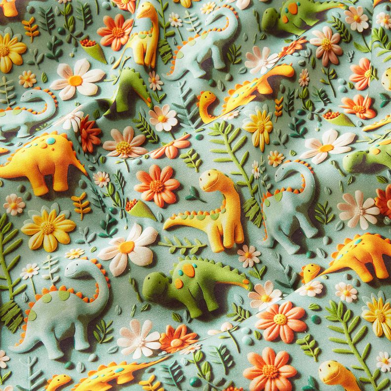popeline di cotone Dinosauri di argilla stampa digitale – canna palustre,  image number 2