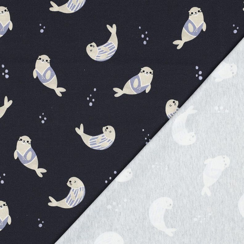 GOTS jersey di cotone Foche stampa digitale | Poppy Fabrics – blu notte/anemone, image number 4