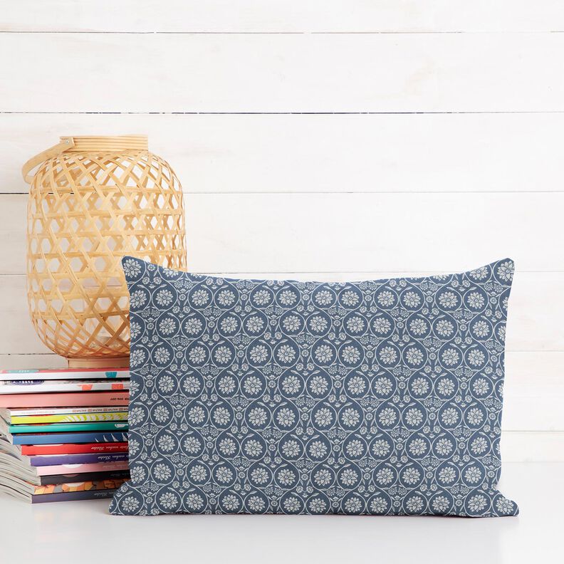 tessuto in cotone cretonne Fiori e tralci – grigio blu/bianco, image number 6