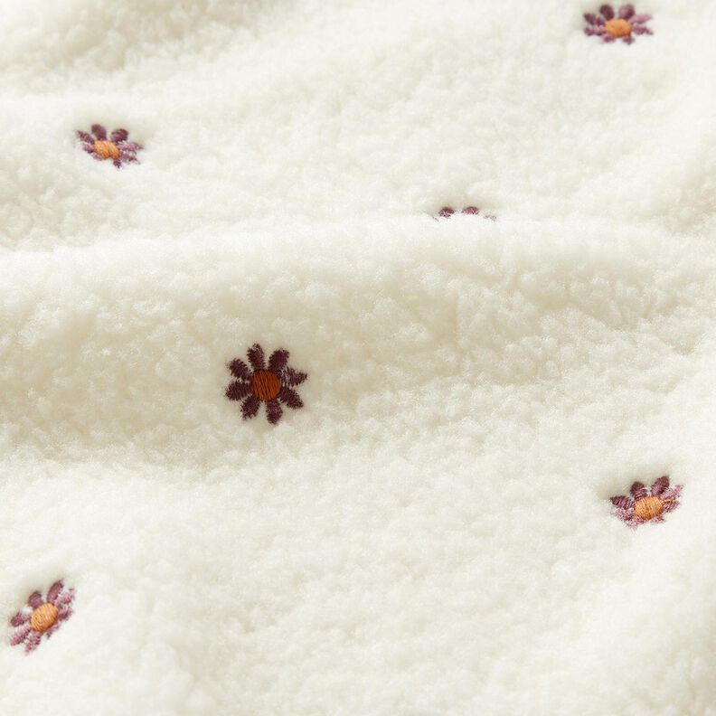 tessuto peluche Fiorellini ricamati – bianco lana/melanzana,  image number 2