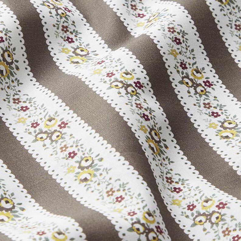 Strisce floreali in popeline di cotone – bianco/cachi, image number 2