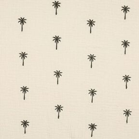 mussolina / tessuto doppio increspato Palme ricamate  | Poppy Fabrics – bianco lana/verde oliva, 