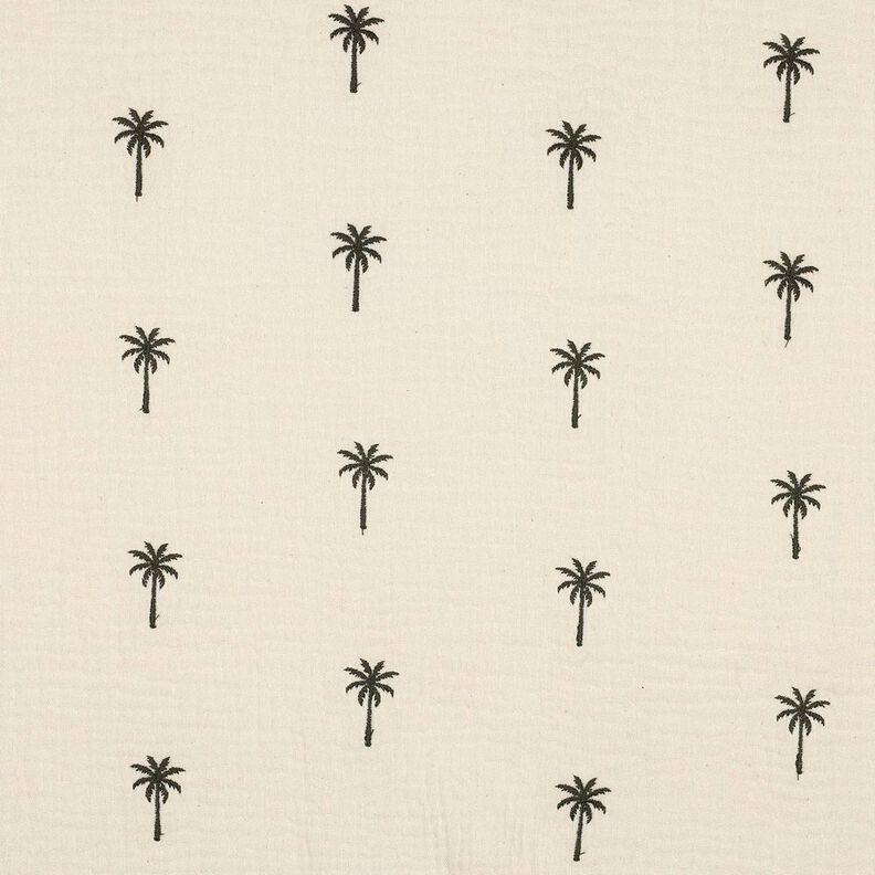 mussolina / tessuto doppio increspato Palme ricamate  | Poppy Fabrics – bianco lana/verde oliva,  image number 1