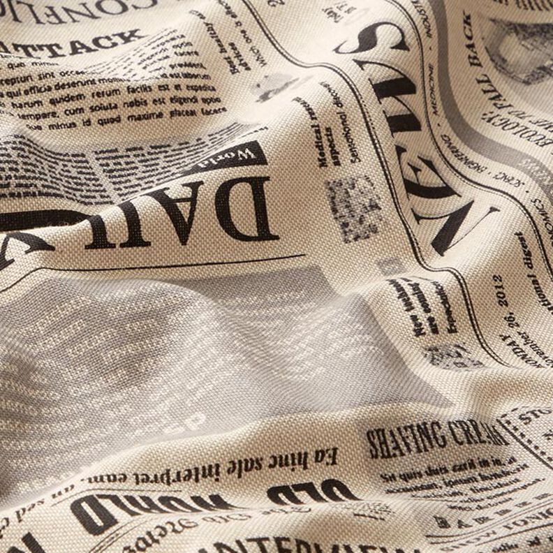 tessuto arredo mezzo panama giornale vintage – naturale/nero,  image number 2
