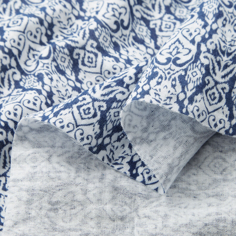mussolina / tessuto doppio increspato Modello tradizionale – bianco/indaco,  image number 3