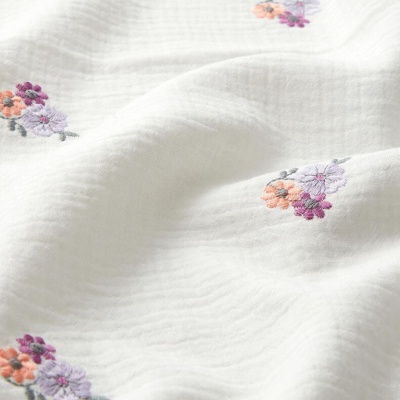 mussolina / tessuto doppio increspato Fiorellini ricamati | Poppy Fabrics – bianco,  image number 2