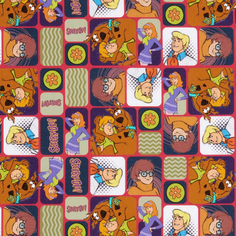 popeline di cotone Scooby Doo a fumetti Tessuto oggetto di licenza – rosso/mix di colori,  image number 1