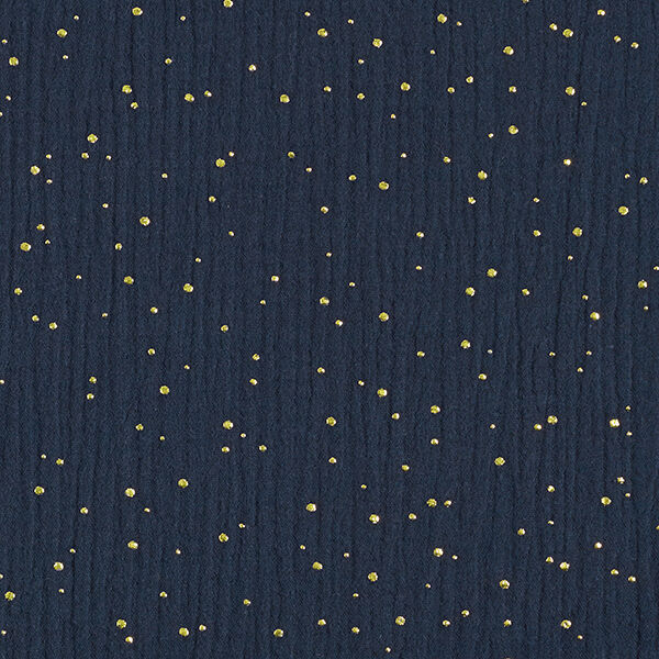 mussola di cotone, macchie dorate sparse – blu marino/oro,  image number 1