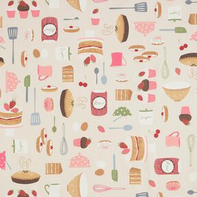 tessuto arredo mezzo panama Torte e pasticcini – beige chiaro/rosa, 