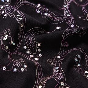 Velluto a costine con fiori ricamati in pailletes – nero, 