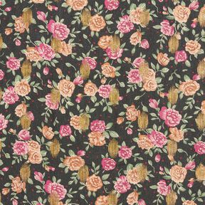 Chiffon a fiori crêpe e pois dorati – nero, 