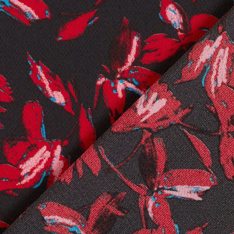 Chiffon increspato con fiori astratti – blu marino/rosso carminio,  image number 4