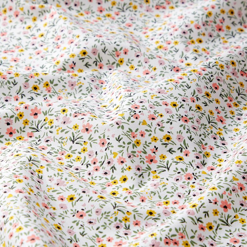 tessuto in cotone cretonne Fiorellini delicati – bianco/rosa anticato, image number 2