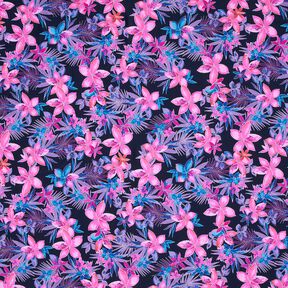 tessuto per costumi da bagno Fiori tropicali – blu marino/pink, 