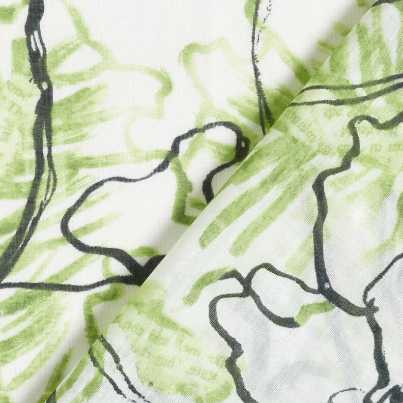 Misto cotone-seta con fiori astratti – avorio/verde maggio,  image number 4