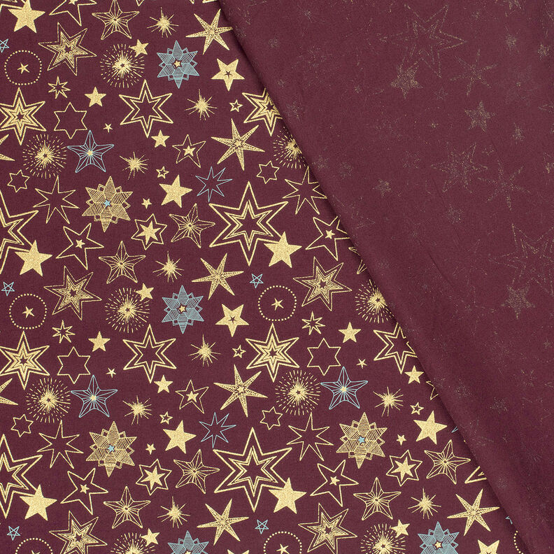 tessuto in cotone popeline Grandi stelle – rosso merlot/oro, image number 4
