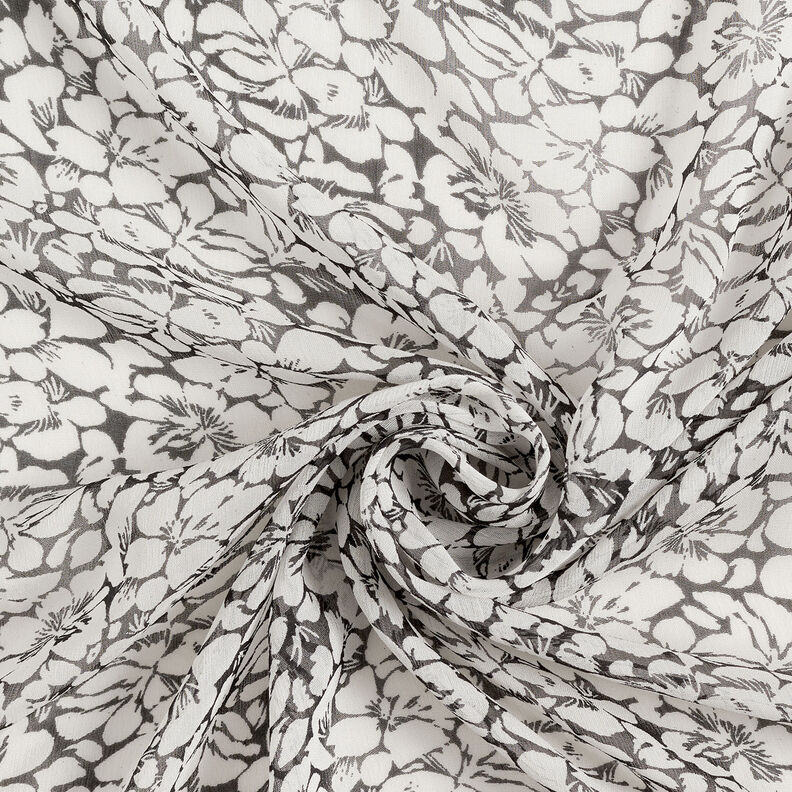 Chiffon increspato con ornamenti floreali – bianco/nero,  image number 3