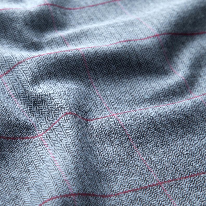 Tessuto per cappotto misto cotone a spina di pesce e quadri – azzurro/rosso Bordeaux,  image number 2